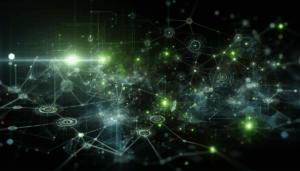 Abstract light flare with digital network, symbolizing Microsoft cloud technology advancements related to Microsoft 365 OneDrive Features